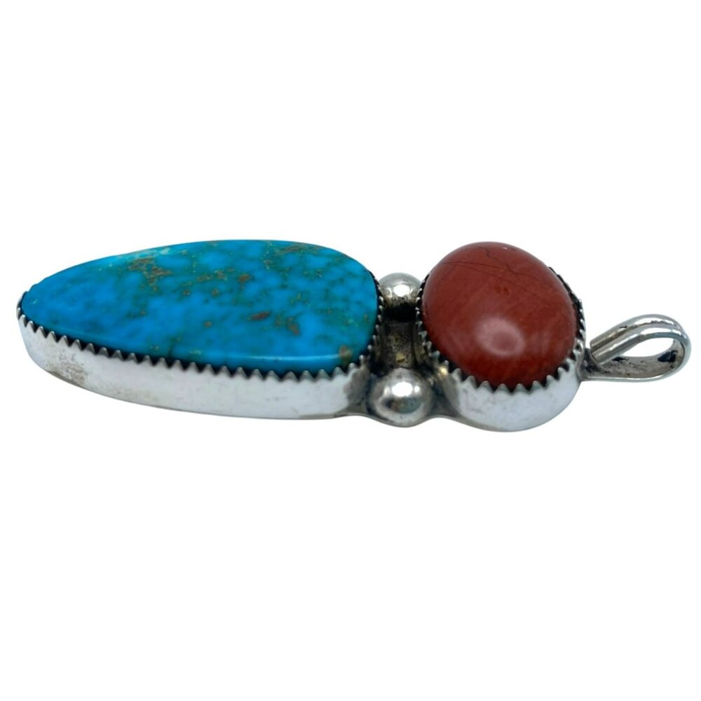 Vintage San Felipe Pueblo Jenn Garcia Spiny Oyster Turquoise Earrings Pendant - Picture 5 of 8